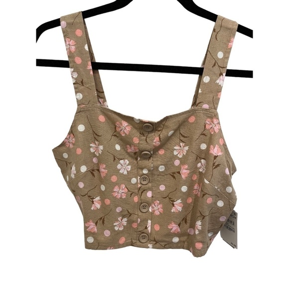 BP Button Front Linen Blend Tan Beige - Pink Sophie Floral Crop Top Small NWT - Picture 1 of 5
